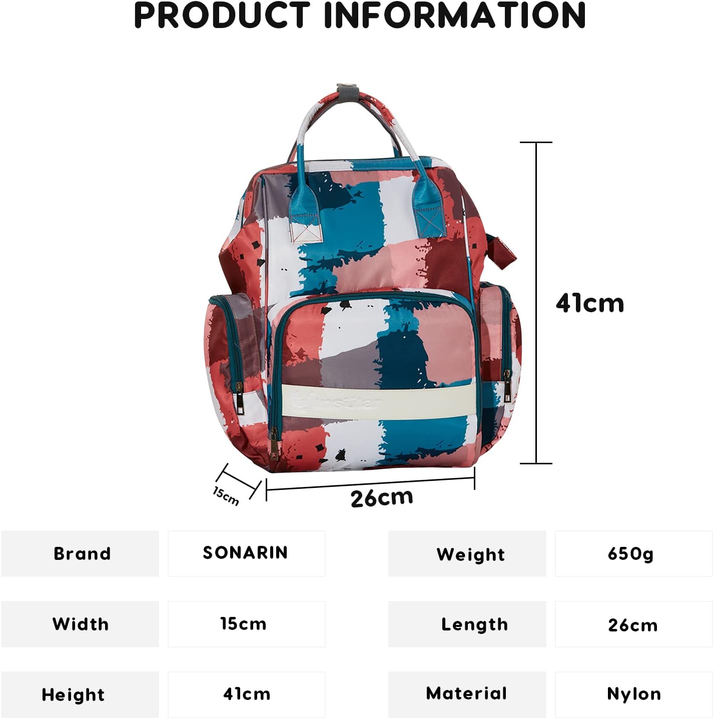 Multifunctional Waterproof Diaper Bag Backpack Nappy Changing Bag Mummy Bag with Changing Mat & Stroller Straps(Modern Painting)