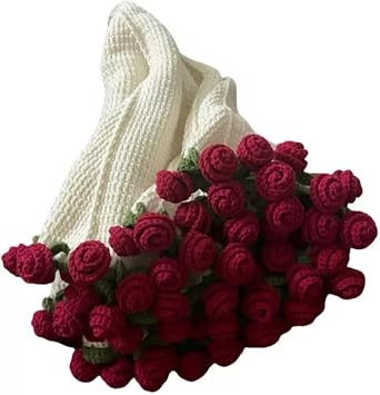 JSPYFITS Handmade Crochet Flowers Rose Bouquet Blanket, Crochet Blanket Kit for Adults Suit for Mothers Day Birthday Home Decor