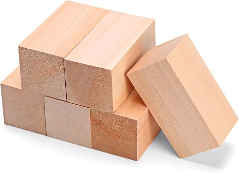 Basswood Carving Blocks, 6 Pcs Unfinished Wooden Blocks for Crafts, Basswood for Wood Carving Blocks, Bass Wood for DIY Carving, Crafting, Whittling, for Adults Beginner Experts - 3.9x2x2