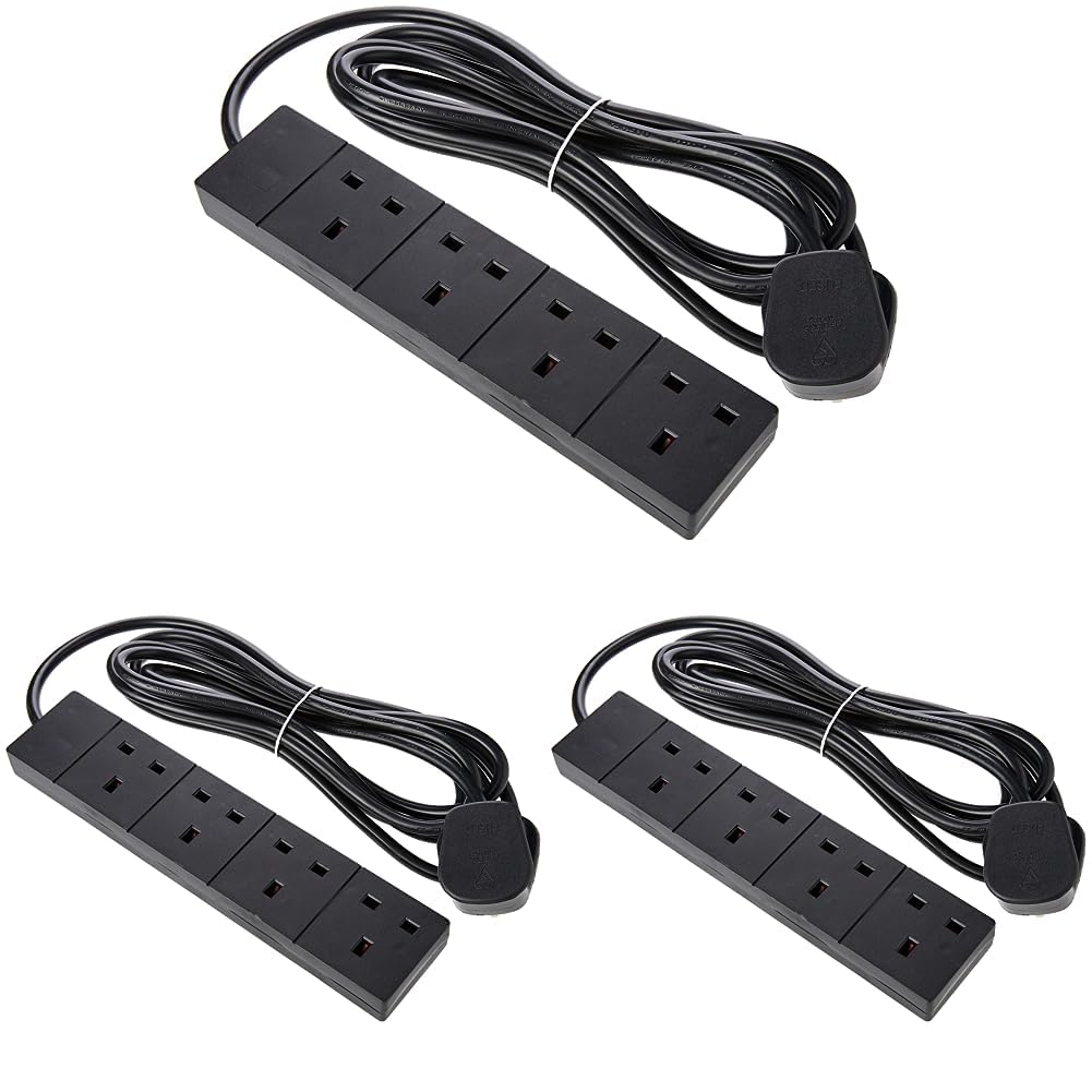 PRO ELECPELB1810 4 Gang Extension 3m, Black (Pack of 3)