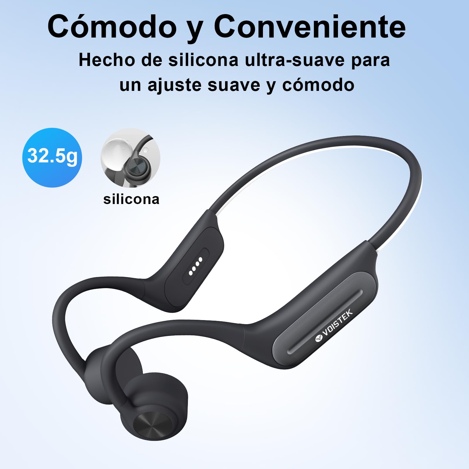 Voistek Auriculares Conducción Ósea Bluetooth 5.3, IP68 Impermeables, Cascos Conducción Ósea Inalámbricos, Reproductor MP3 Integrado 32GB, Auriculares Deportivos Open-Ear para Nadar, Correr, Ciclismo