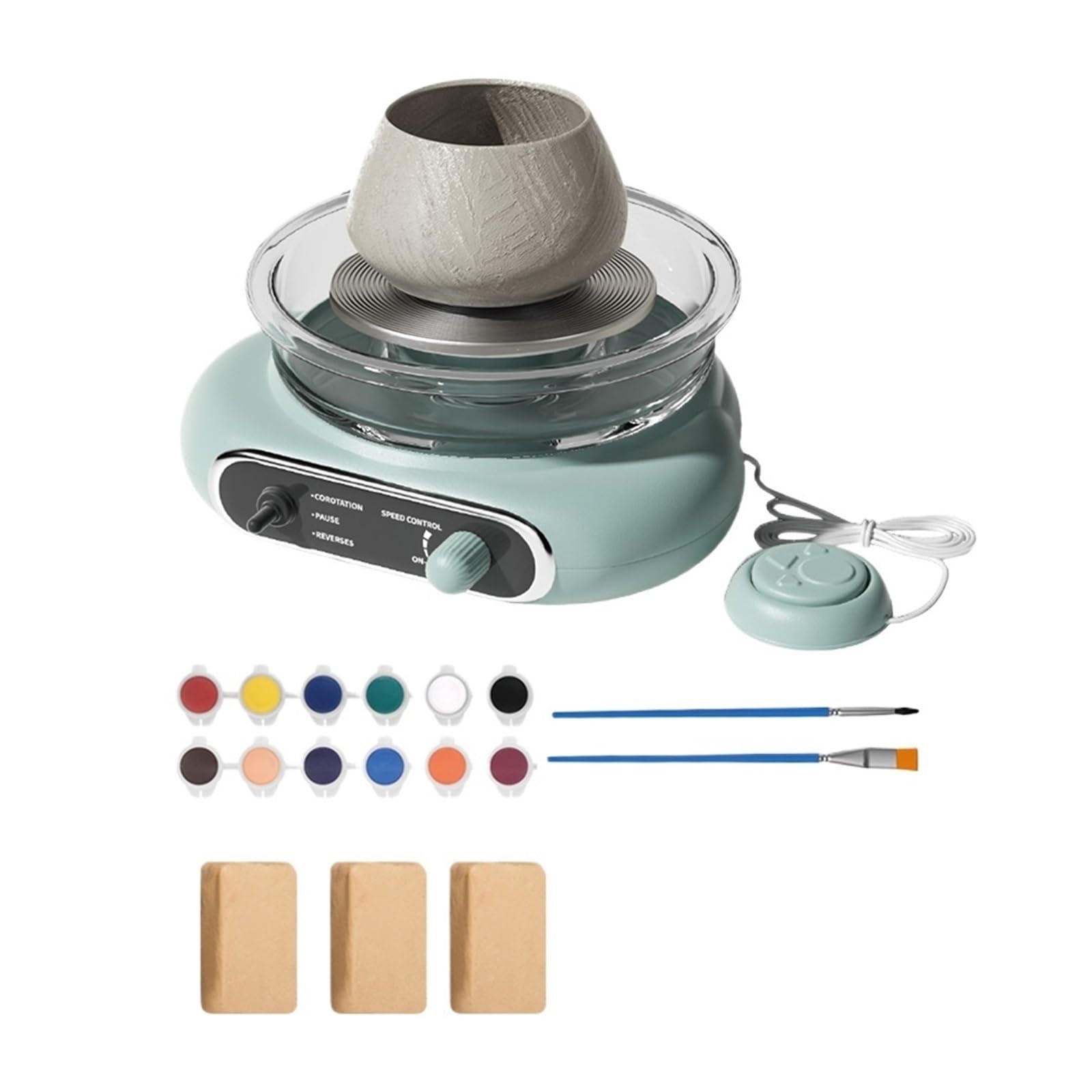 Mini-Töpferscheiben-Set Mit 12 cm (4,7 Zoll) Drehteller, Elektrisch, Abnehmbar Und Leicht Zu Reinigen, Ideal for Keramikarbeiten Hause Stabil Mit Einstellbarer Drehzahl(Green)