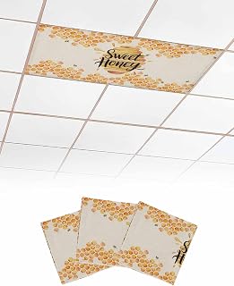 3 Pack Fluorescent Light Cover for Ceiling Lights, Spring Honey Bee Magnetic Classroom Light Filters 4x2 Feet, Watercolor Bee Farmhouse Decorative Ceiling Shade Panel for Office