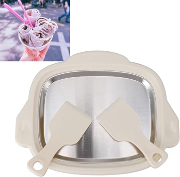 Rolled Ice Cream Maker, Stainless Steel Ice Frying Machine Frozen Yogurt Tray No Electricity Needed Homemade Rolled Ice Cream Slushies Gelato Soft Smoothies Includes 2 Shovels White