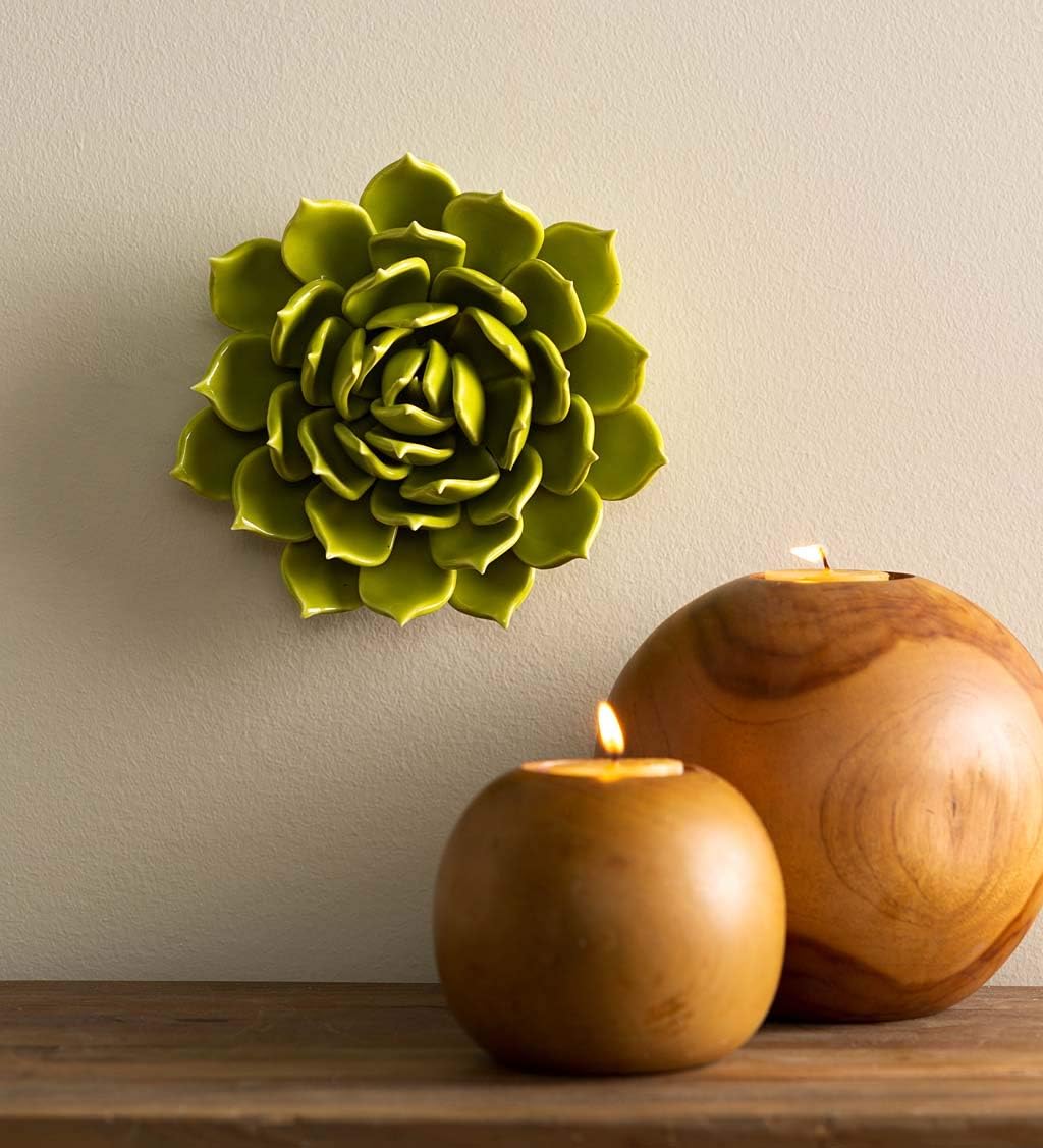 Vivaterra Ceramic Wall Flowers (Lime) – Handcrafted Decorative Flower Wall Decor – Elegant, Nature-Inspired Floral Art for Walls, Shelves or Tables (6" Diameter)