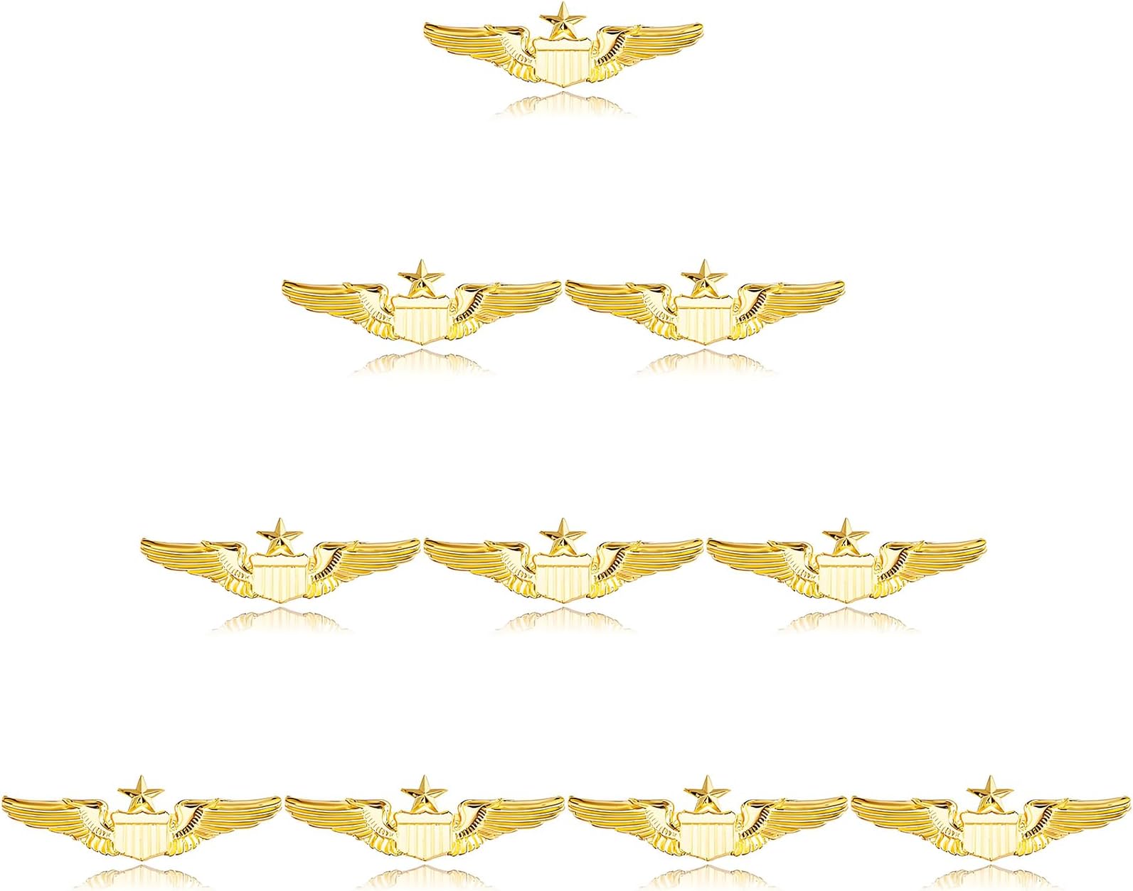 10Pcs Pilot Wings Pin Alloy Gold Pilot Wing Badge 2.32'' Air Force Flight Attendant Airplane Pins Aviator Wings Pin for Hat Shirt Uniform Pilot Costume