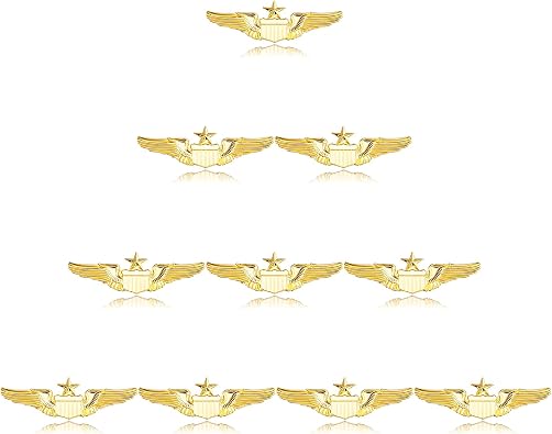 10Pcs Pilot Wings Pin Alloy Gold Pilot Wing Badge 2.32 Air Force Flight Attendant Airplane Pins Aviator Wings Pin for Hat Shirt Uniform Pilot Costume