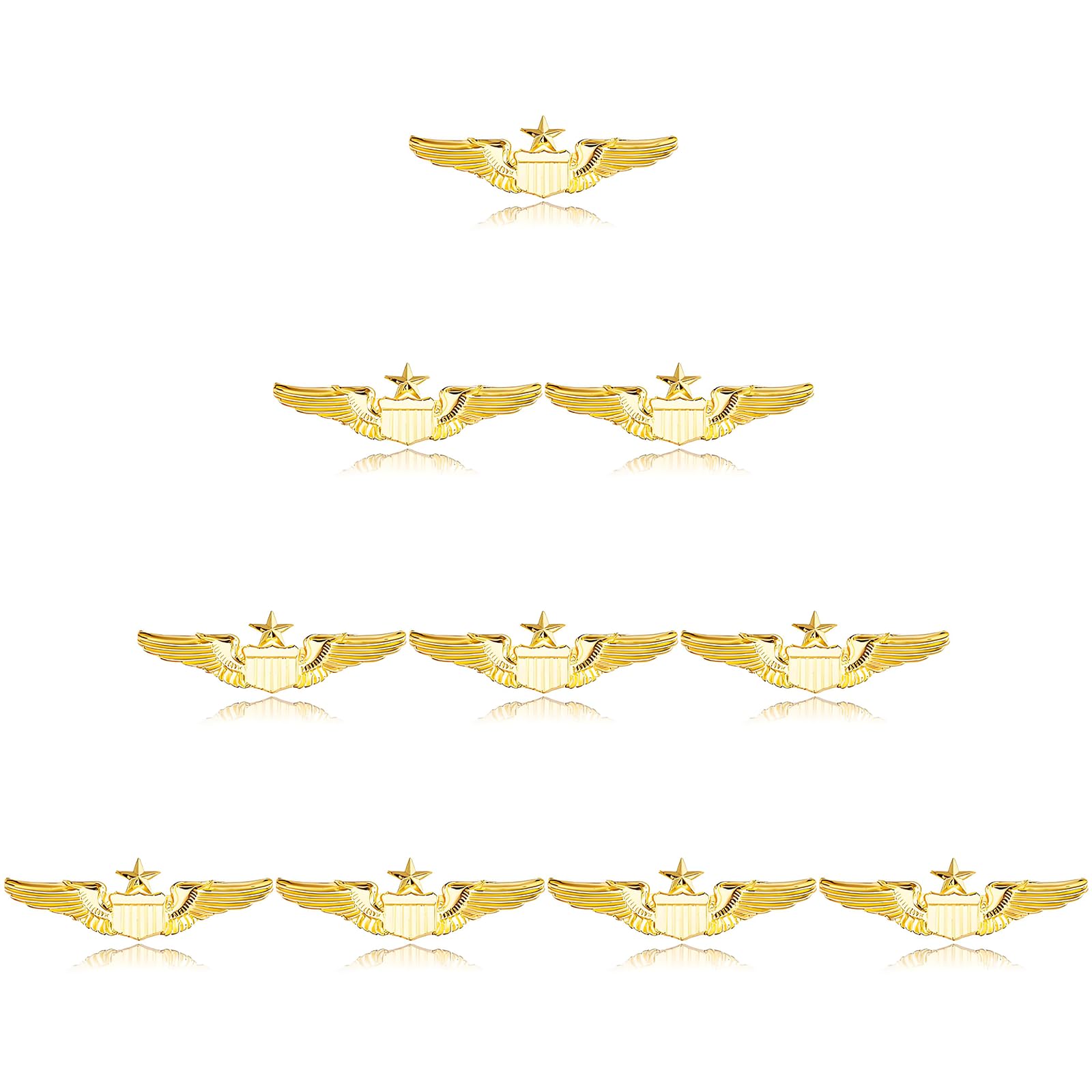 10Pcs Pilot Wings Pin Alloy Gold Pilot Wing Badge 2.32'' Air Force Flight Attendant Airplane Pins Aviator Wings Pin for Hat Shirt Uniform Pilot Costume