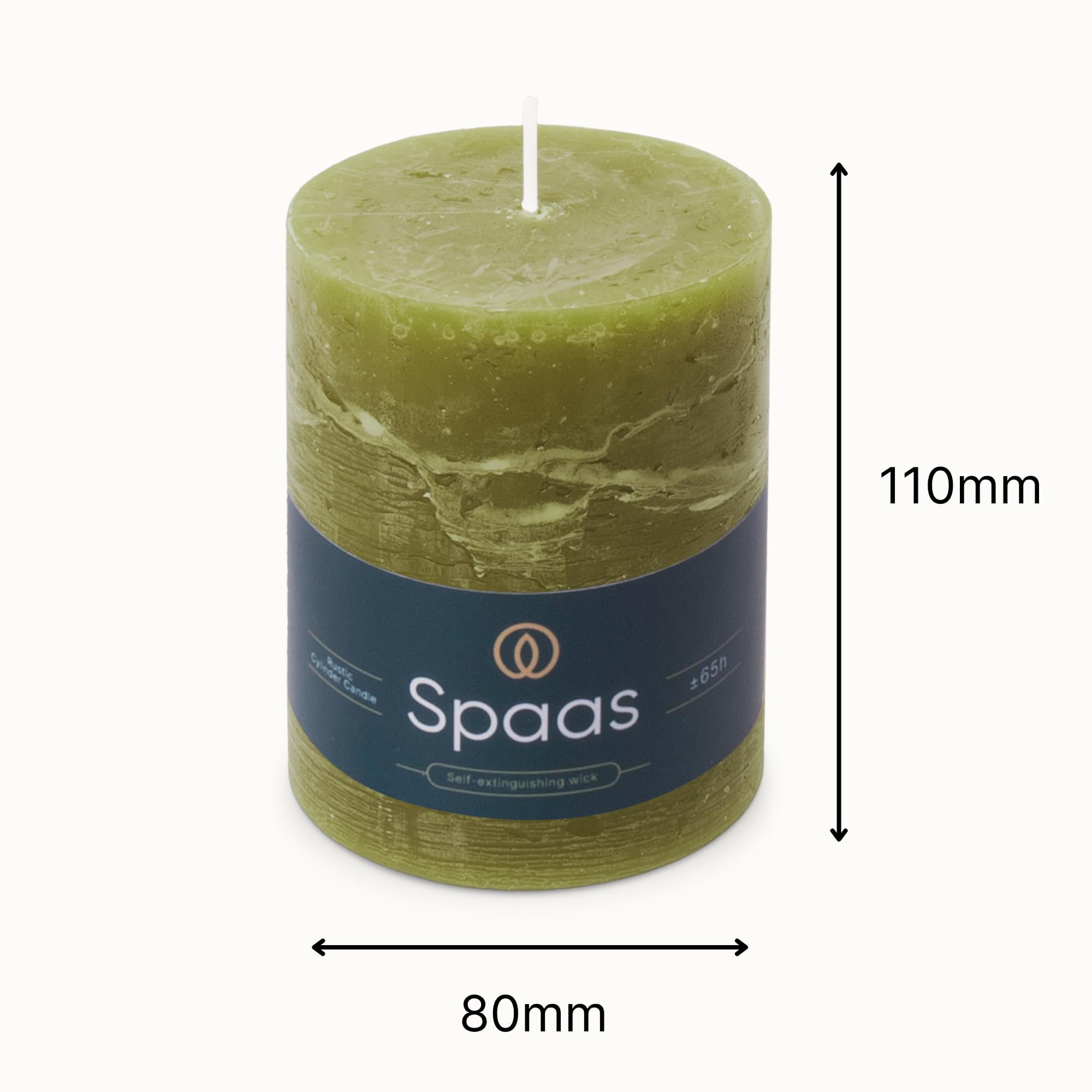Spaas 6 candele rustiche non profumate, 80/110 mm, ± 65 ore, verde oliva