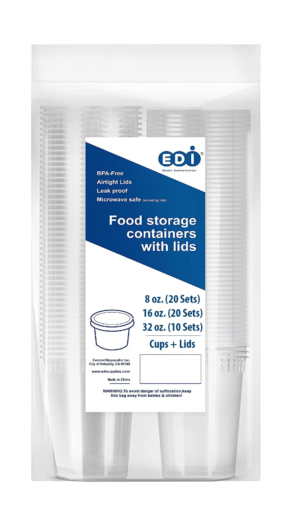 EDI Lot de 20 boîtes de conservation en plastique avec couvercles hermétiques de 226,8 g (20 ensembles) et 946,2 g (10 ensembles)