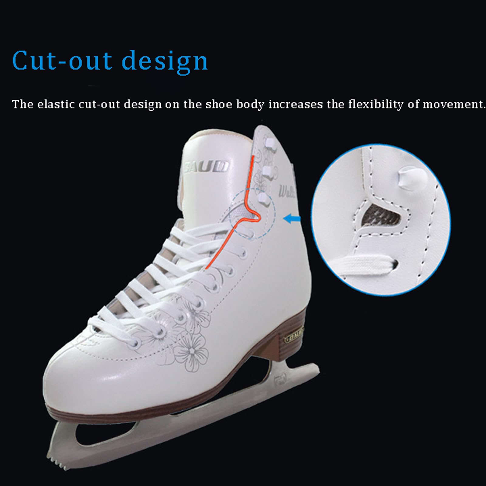 Patins à glace Lacets classiques Patins artistiques pour les patineurs débutants Doublure douce et confortable pour la peau Le corps de la chaussure est imprimé avec un imprimé à la mode et beau