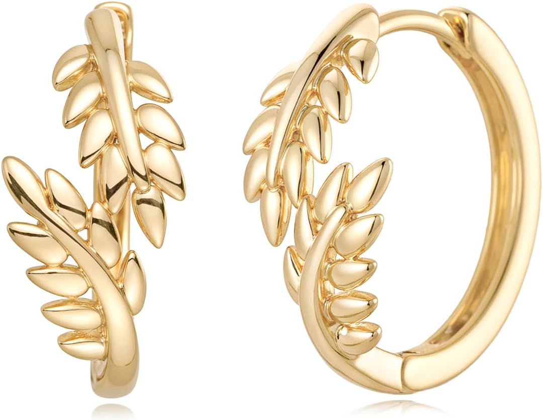 MYEARS Women Earrings Gold Huggie Hoop Cubic Zirconia 14K Gold Plated Small Simple Hypoallergenic Everyday Jewelry - Flower and Tree