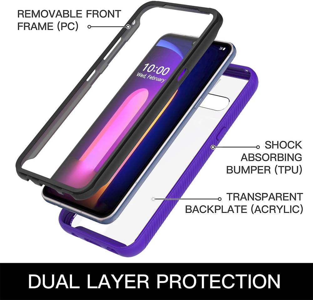 ONOLA Designed for V60 ThinQ 5G Case,Three Defense Built-in Screen Protector Crystal Clear Full Body Fit Cover for LG V60 ThinQ Phone (Purple)