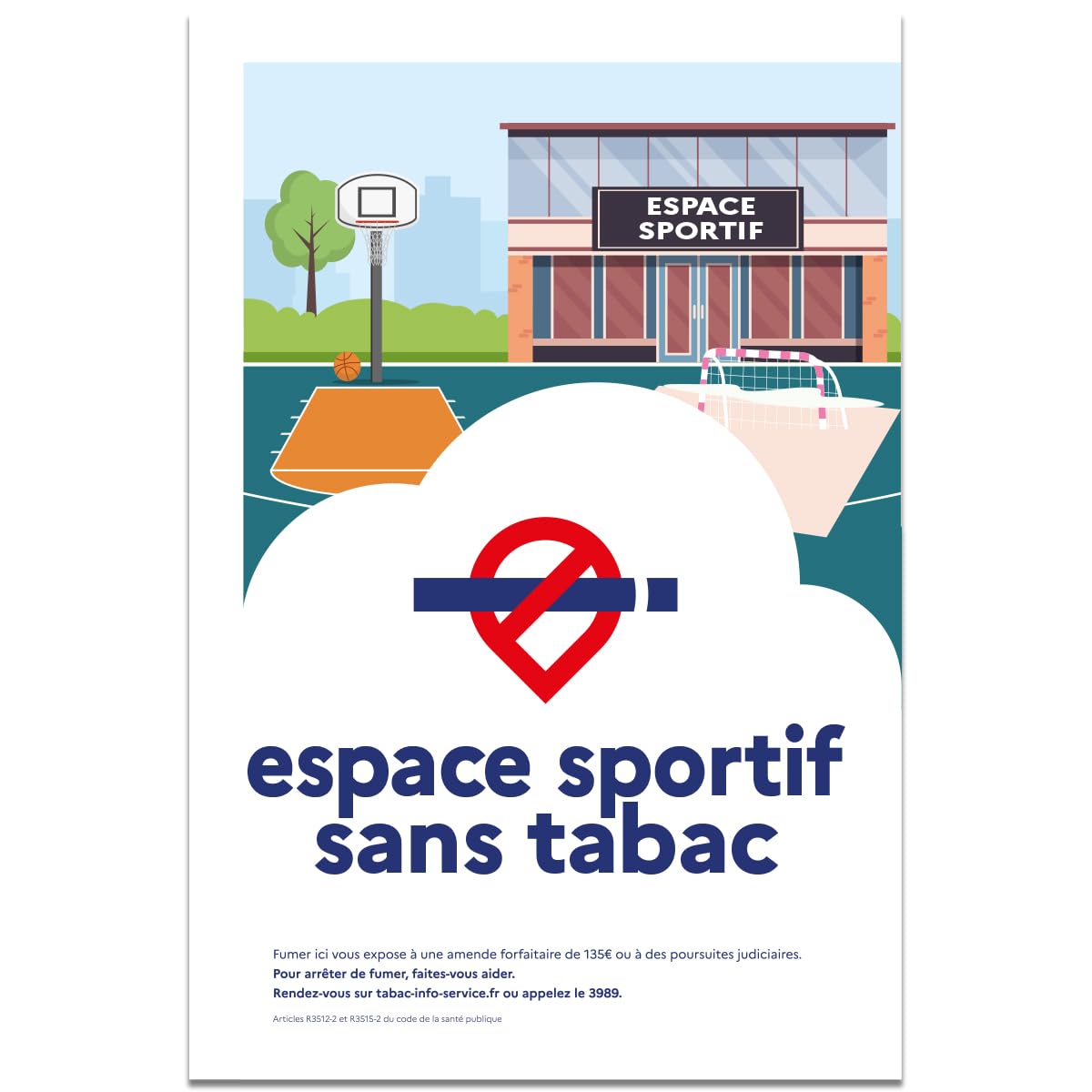 Signalétique.biz France - Panneau ''Espace sans tabac'' – ESPACE SPORTIF – ALUMINIUM 80x120 – Conforme Décret 2025-582 – Interdiction de fumer