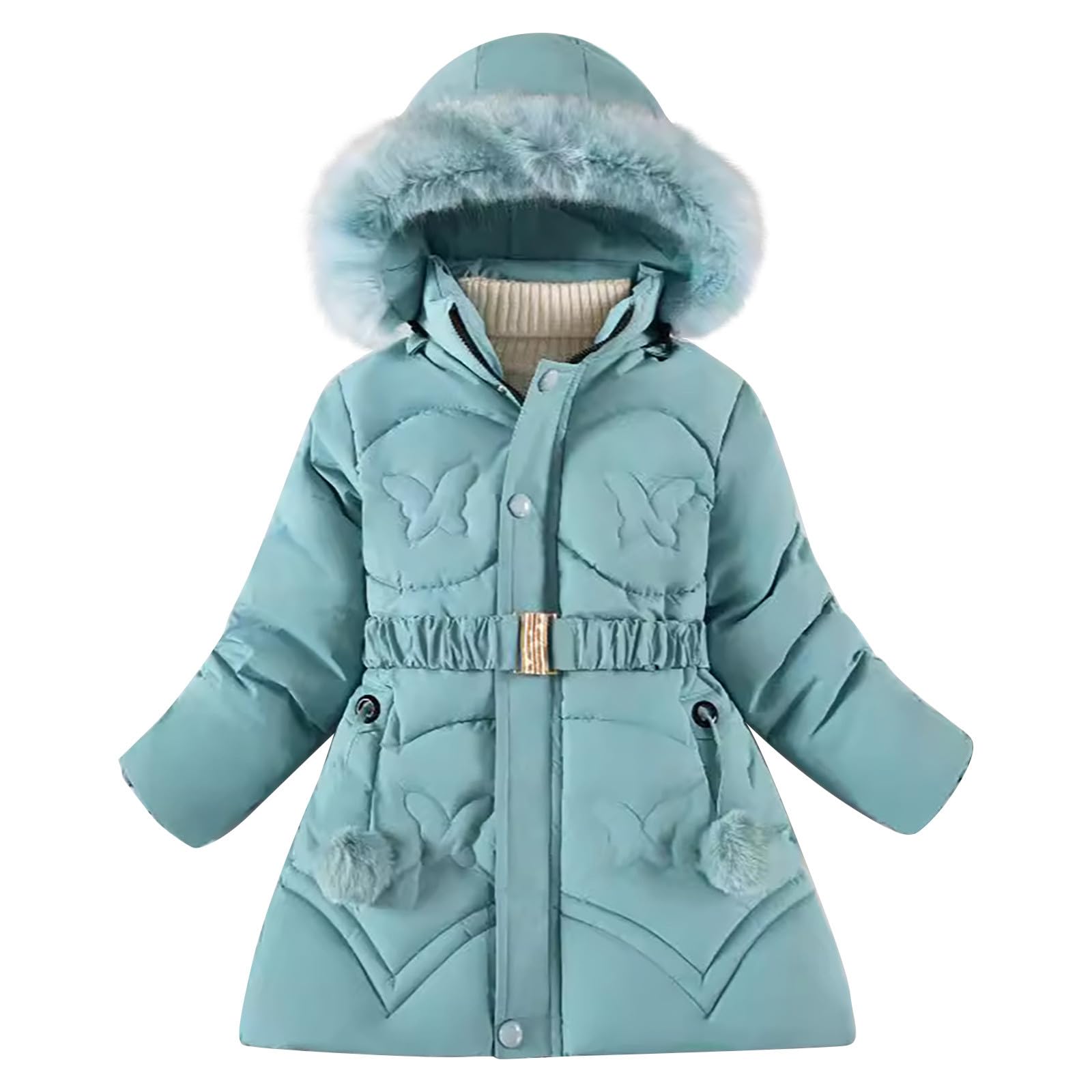 Genérico Chaqueta Chandal Niña - Abrigo Largo Acolchado para Niñas con Cinturón Ajustable Y Forro Polar Abrigado