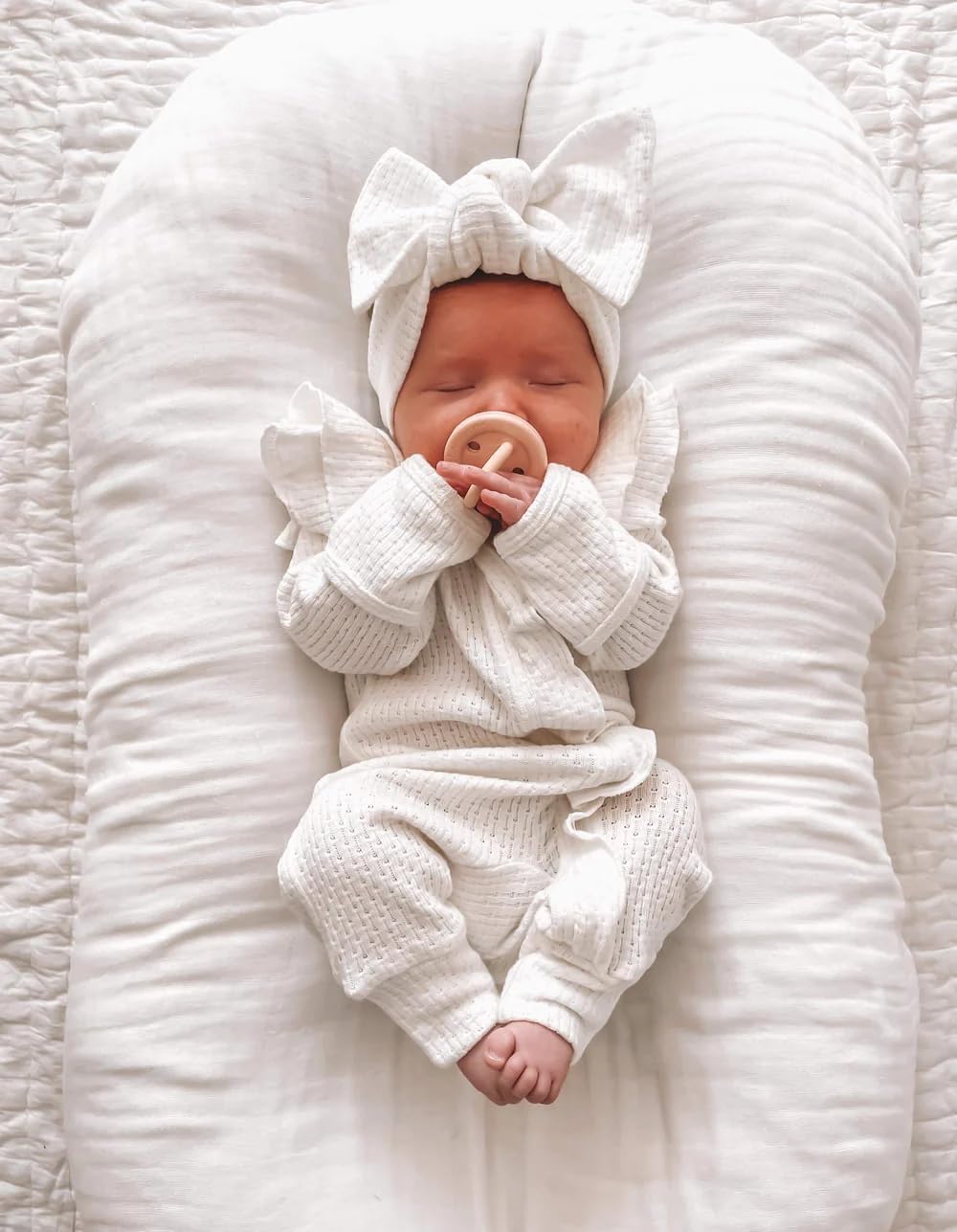 MoZiKQin Newborn Baby Girl Ruffle Romper Knit Sweater Onesie Jumpsuit Long Sleeve Zipper Romper Solid Fall Winter Outfits - Image 3