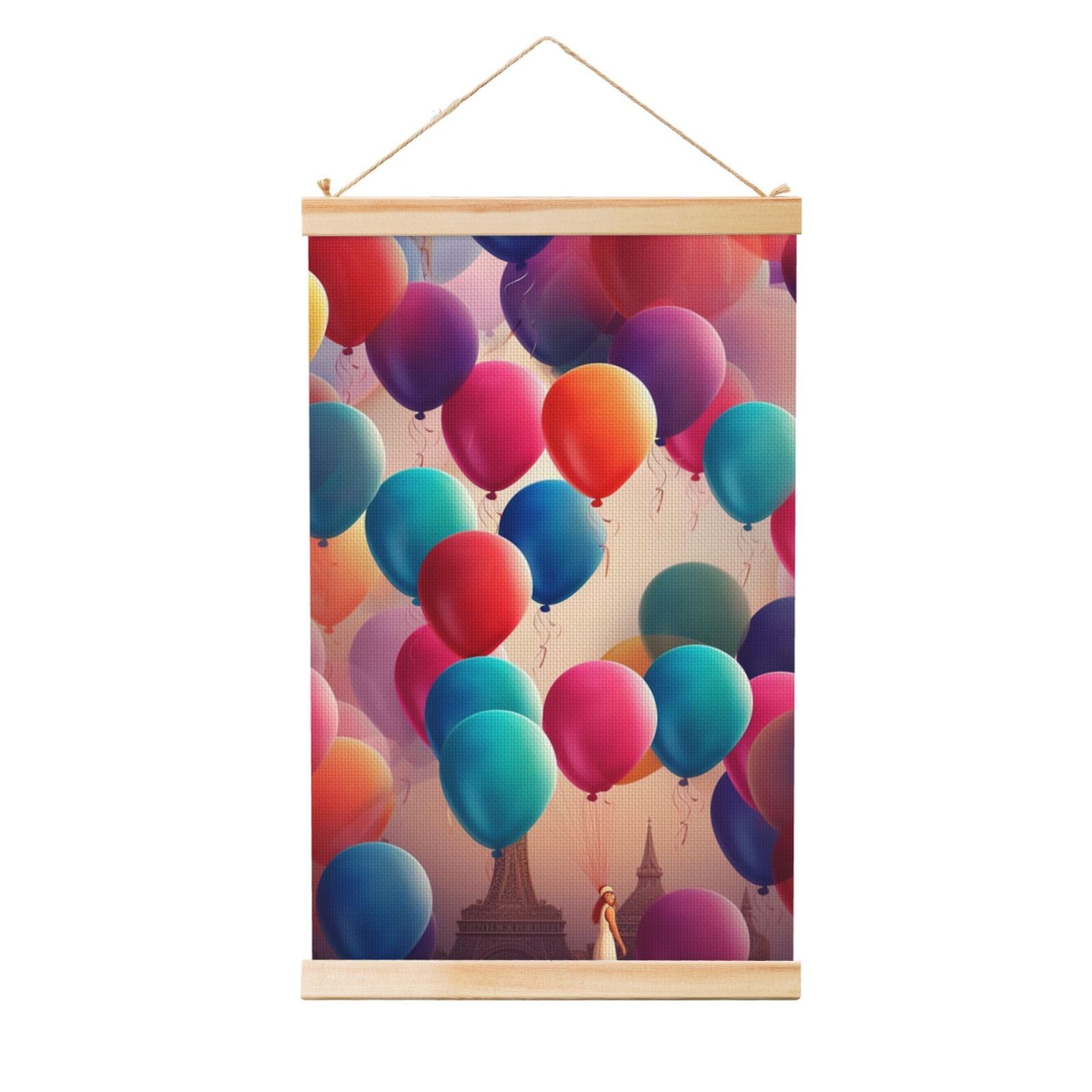 Balloon Poster Wooden Shaft Hanging Poster Wall Hanging Banner Canvas Artwork with Wood Frames 12"x18" Modern Artwork Decor Ready to Hang Wall Art for Home Decor Scroll Painting