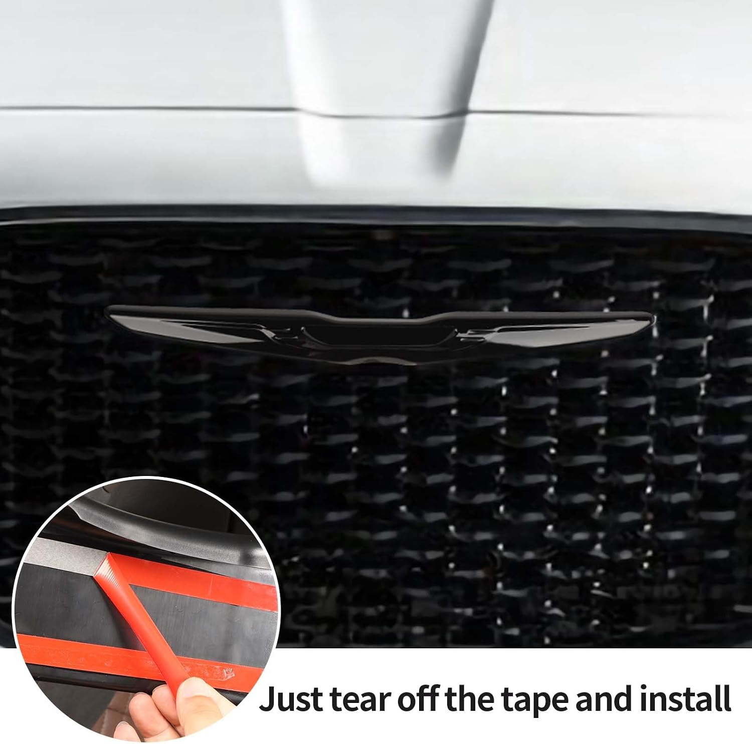 Front Bumper Center Grille Emblem Cover Grill Badge Molding Trim Compatible with 2015-2022 Chrysler 300 300C, Black