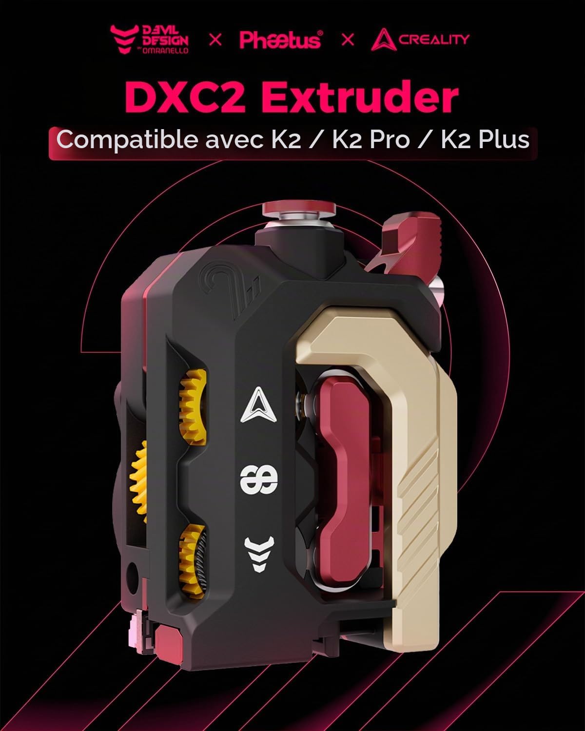 Creality DXC2 Extrudeuse, K2 Plus/K2/K2 Pro kit d'extrudeuse Amélioré, Conception Innovante à Double Engrenage et Structure à Fixation Magnétique, Accessoires d'extrusion pour K2 série 3D Imprimantes