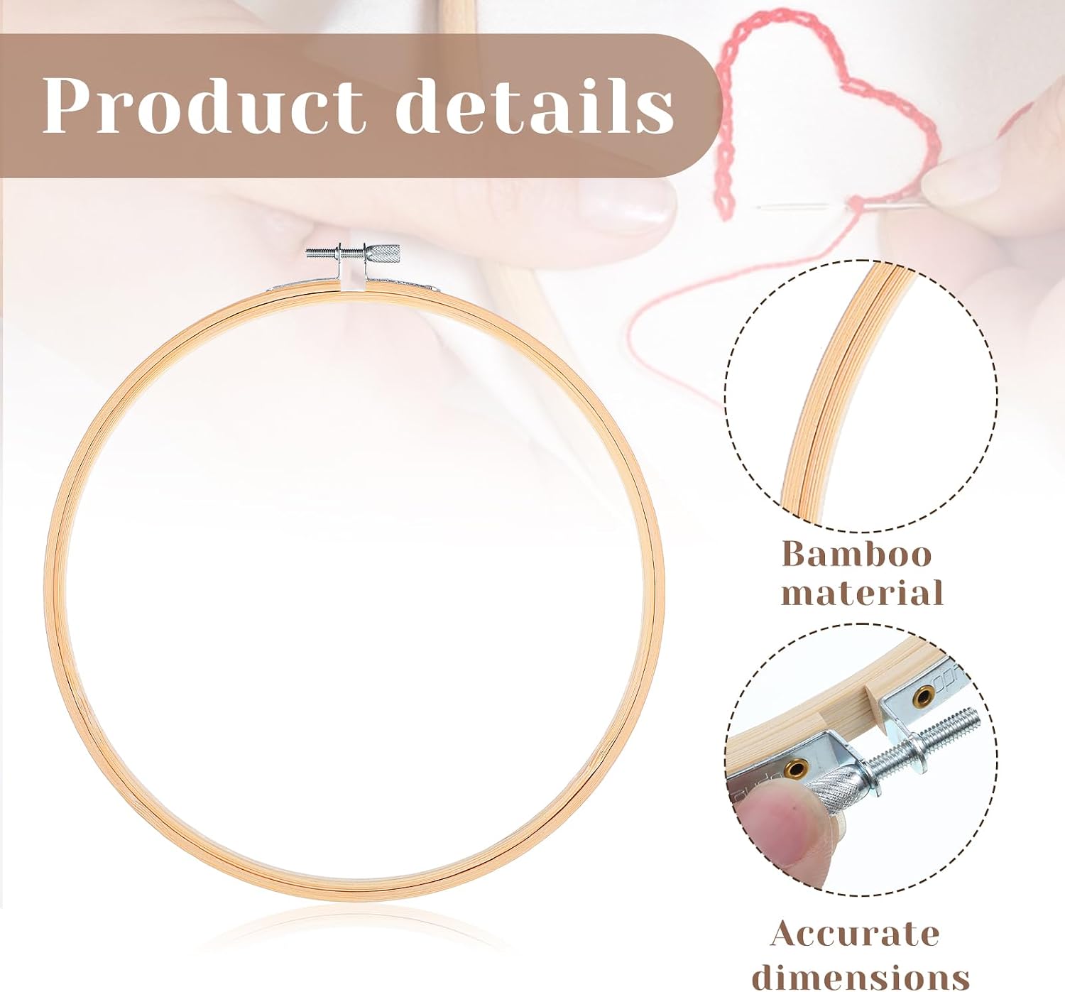 8 Inch Embroidery Hoop, 3 Pieces Wooden Embroidery Hoops, Round Cross Stitch Hoop, Small Embroiderys Ring for DIY Craft, Home Decoration and Sewing