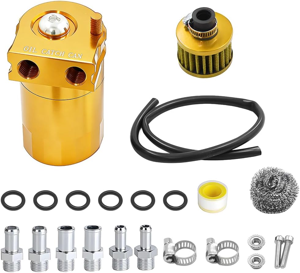 Car Baffled Oil Catch Can Kit, 300ml Vehicle Oil Separator Catch Can with Breather Filter Fuel Hose, Automotive Fuel Reservoir Tank, Universal for SUV Automobile Truck (Red)