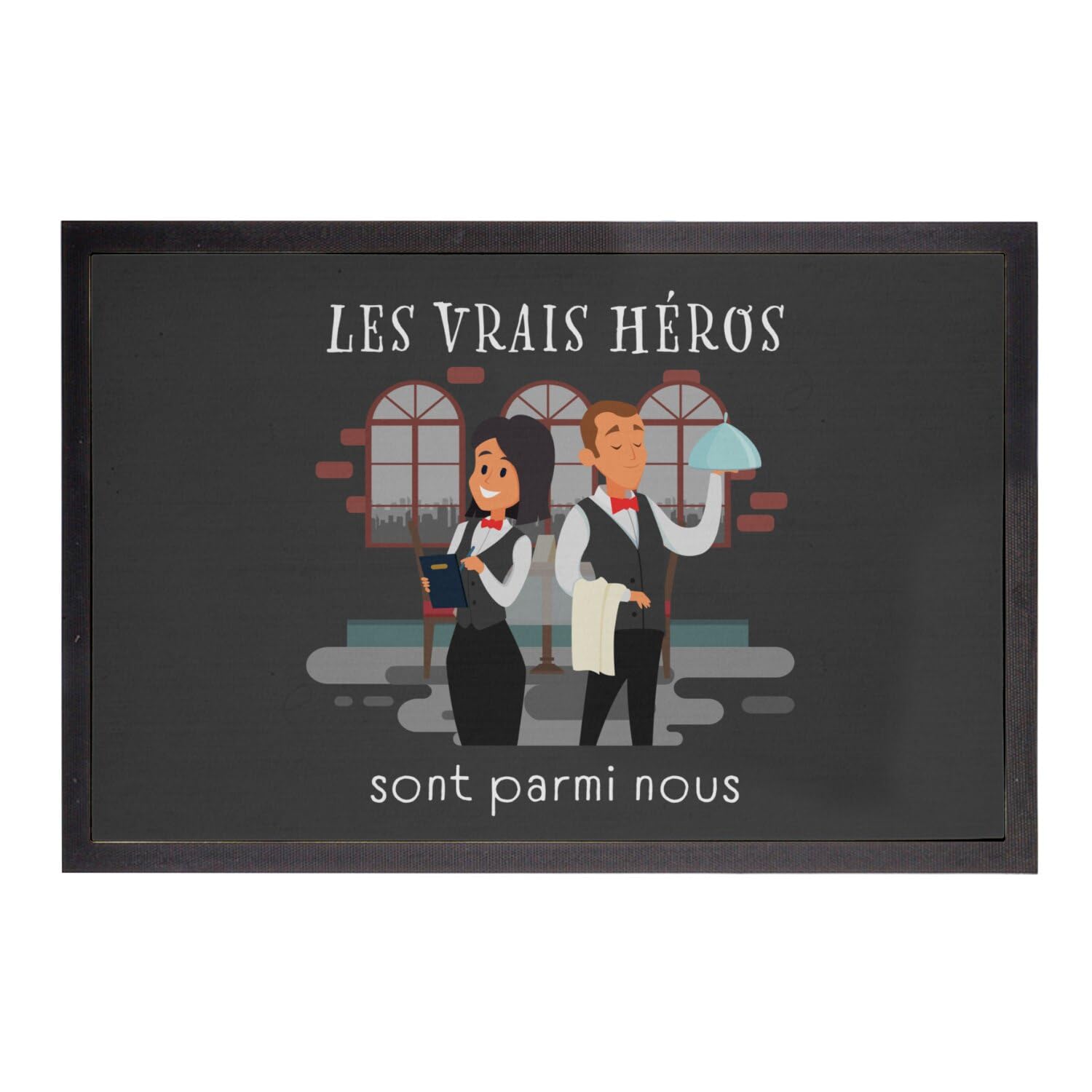 Paillasson noir Les Vrais Héros pour serveuse et serveur - Tapis de sol 75x50cm