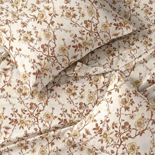 Image of LANE LINEN Symphony | 100% Cotton Sheet Set | Soft & Breathable Fabric | 3 Piece (1 Bedsheet + 2 Pillow Covers) | Double Bed Sheet Set - Gold Flower Pattern