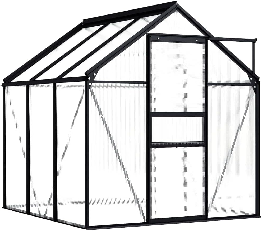 Large Greenhouse 38.9 Sq Ft Outdoor Garden Walk-in Plant Growing Room, Aluminum Frame with Clear Polycarbonate Panels, Anthracite Finish, 74.8 x 74.8 x 94.5 Inches