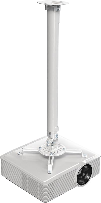 VIVO Universal Ceiling Extending Projector Mount, Height Adjustable Projection, Up to 12.5 inch Mounting Range, Hidden Cable Routing, White, MOUNT-VP03W