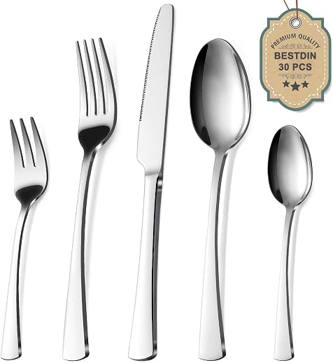 Bestdin Besteck Set 6 Personen, 30 teilig Edelstahl Besteckset, Essbesteck Set mit Messer Gabel Löffel, Hochwertiges Edelstahlbesteck, Spülmaschinenfest.