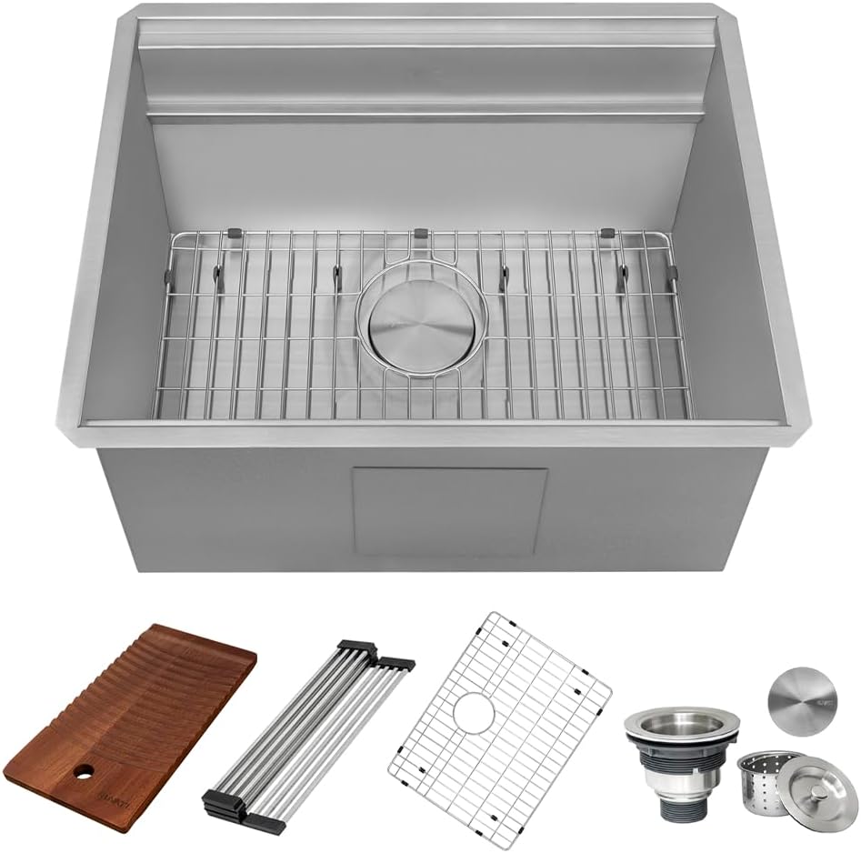 Ruvati 23" x 19" x 12" inch Deep Laundry Workstation Sink with Washboard Undermount Stainless Steel - RVU6525