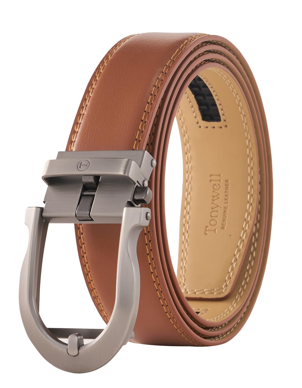 Tonywell Men's Leather Ratchet Belt, 1 3/8" Adjustable Dress Belt, Trim to Fit