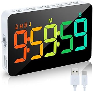 XREXS LED Dynamischer RGB-Timer, 6 Feste Farben und 4 Verlaufsfarbe, Küchentimer Digital, Timer mit 5 inch Display, einstellbare Helligkeit und Lautstärke, magnetischer Timer für Küche/Meeting/Klasse