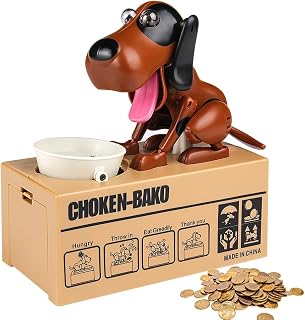 Hucha de Juguete de Perro Hambriento Comiendo,Hucha Perro Come Monedas,Huchas para Electrónica,Perro Caja de Ahorro de Dinero,Hucha Automatica Perro Roba la Moneda de Dinero - marrón y Negro