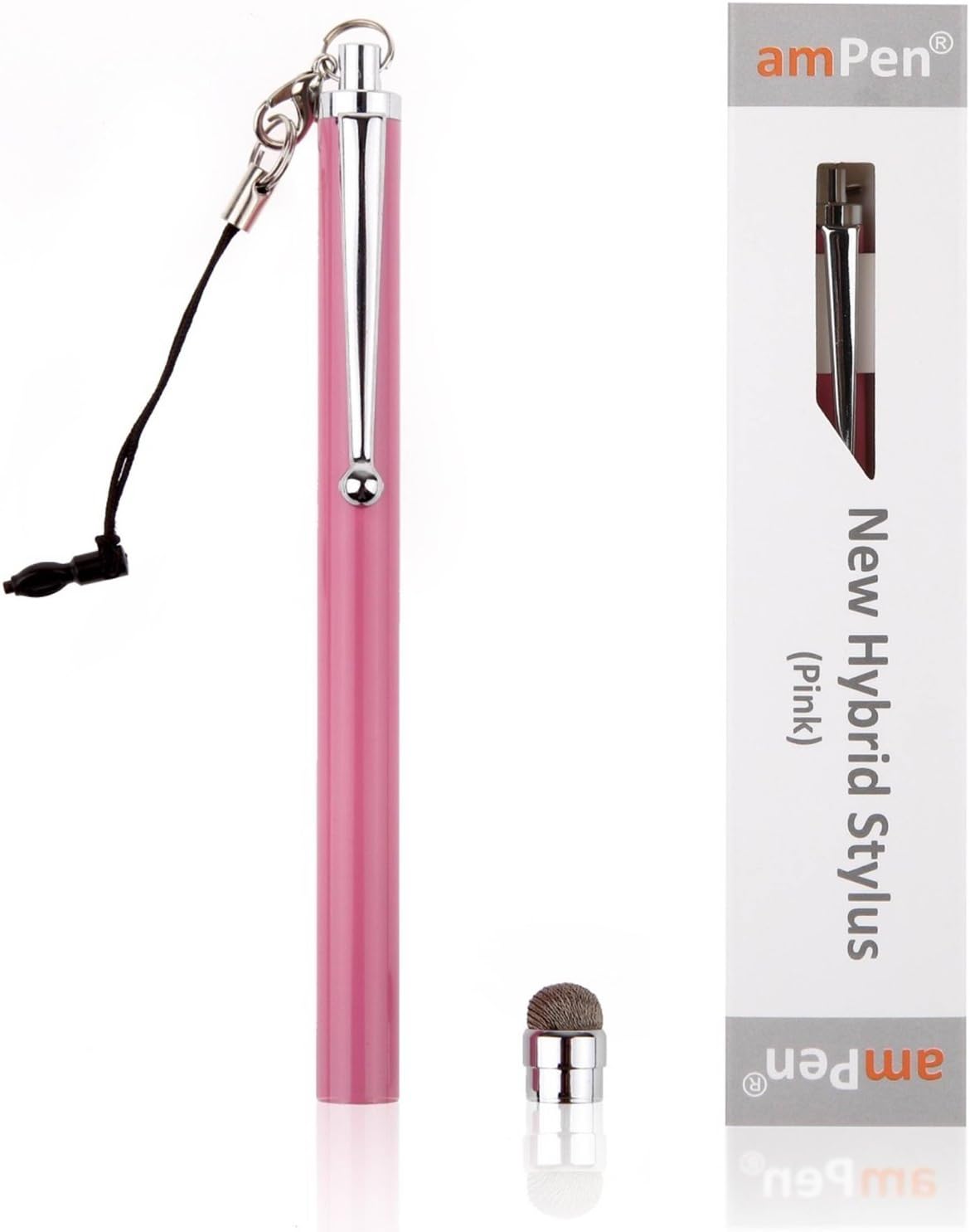 amPen New Hybrid Stylus for iPad 3, iPad 4, iPad Mini, iPhone 4s, iPhone 5, Nexus 7, Galaxy S4, HTC One (Pink) (with Replaceable Hybrid Tip)
