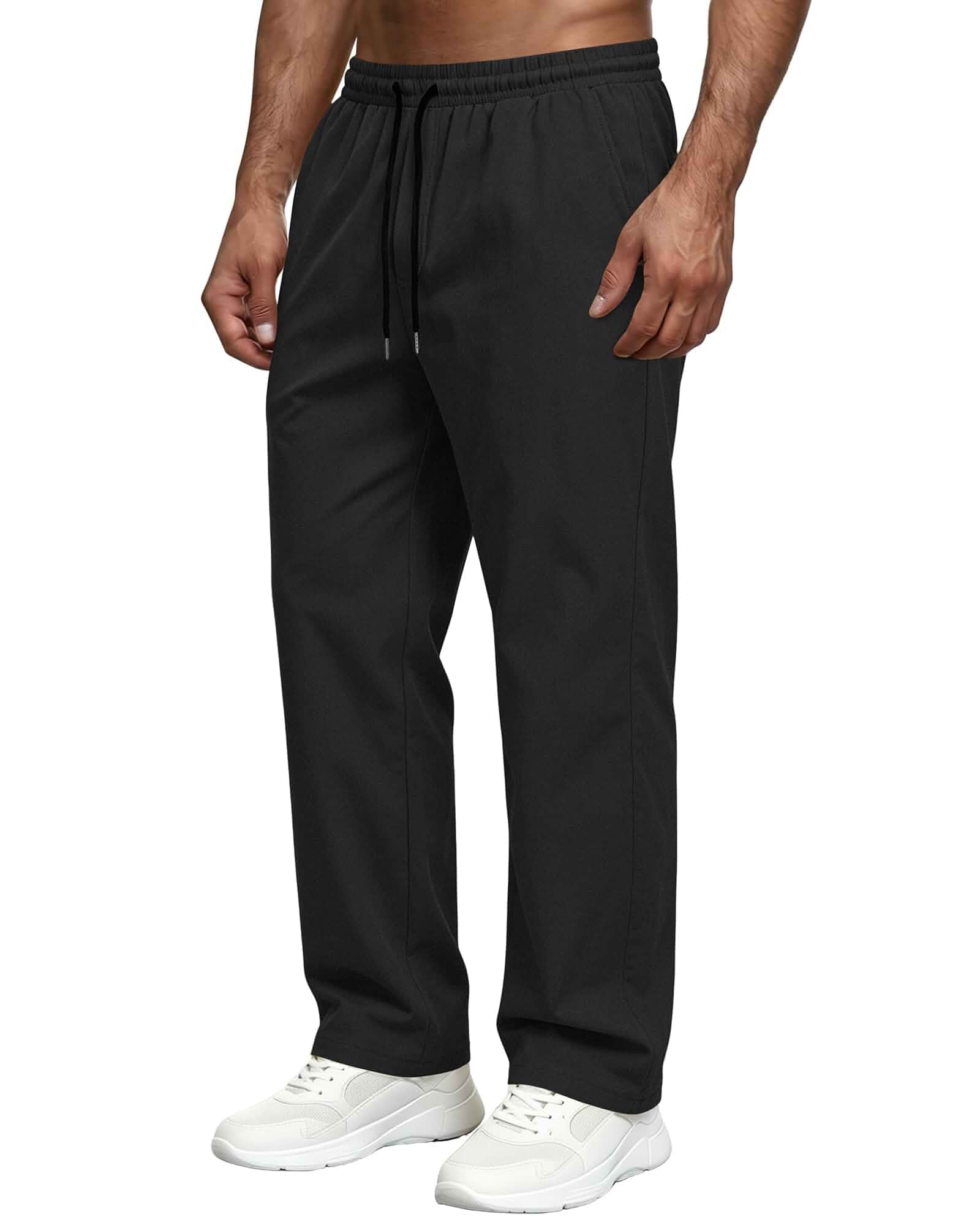 Men's Casual Pants Relaxed Fit Drawstring Elastic Waist Sweatpants 4 Deep Pockets, Relaxed Fit, Soft Breathable Joggers, Lightweight Straight Leg Chino Pants, Ideal for Daily, Casual, Vacation