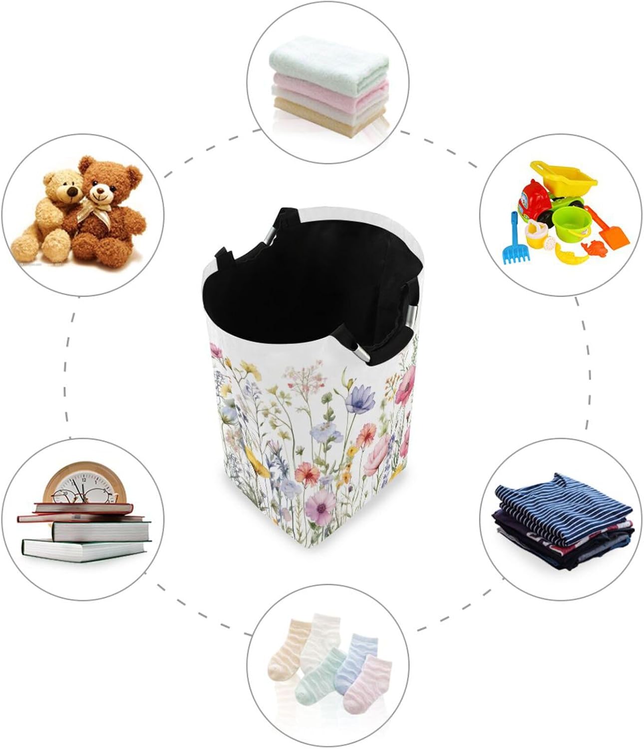 Herbal Wildflowers Laundry Hamper, Water-Resistant Oxford Cloth Storage Baskets with Handle, Foldable Lightweight Durable Store Basket for Home Bathroom Bedroom Dorm Nursery