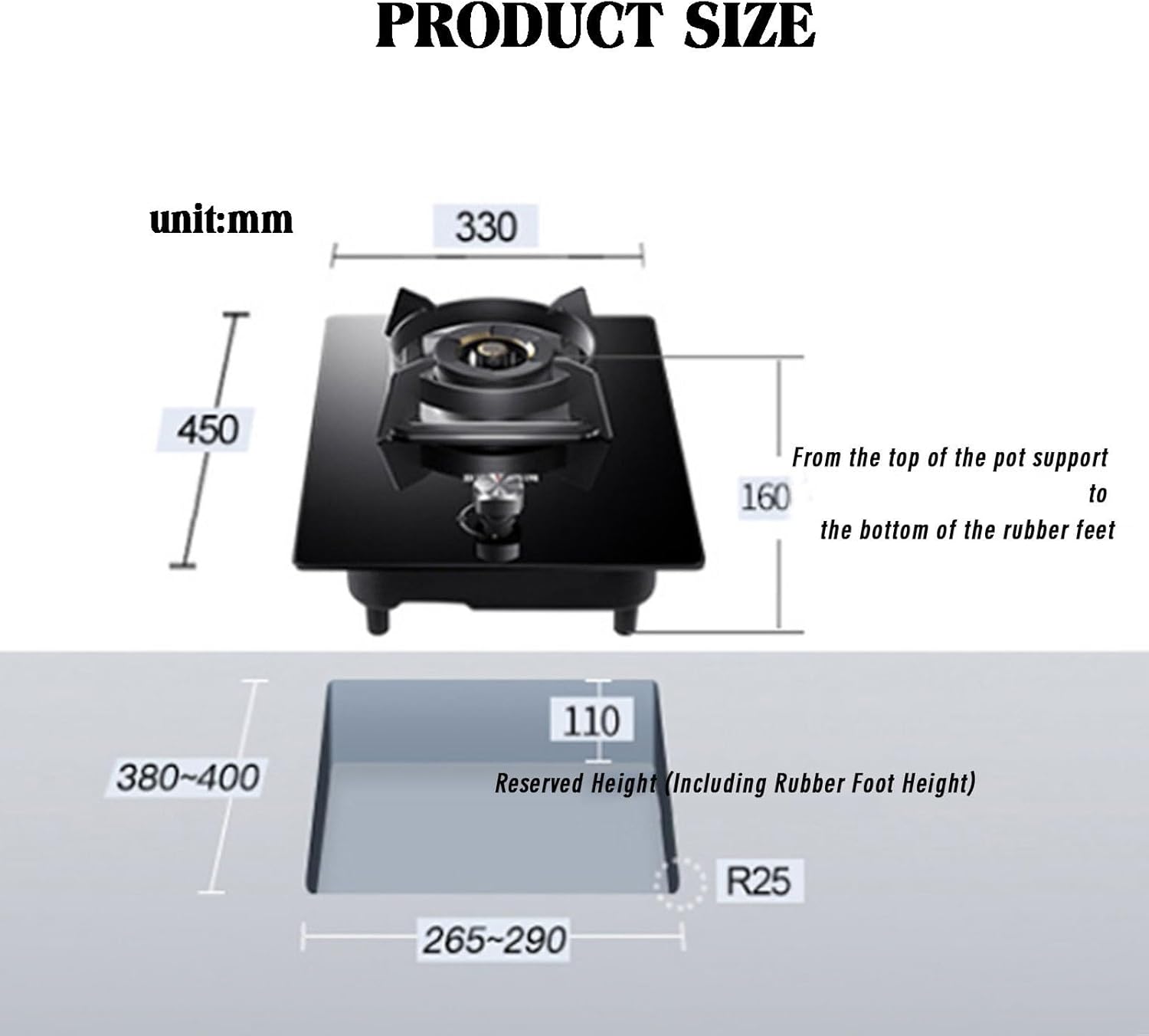 Gas Stove,Portable Tempered Glass Gas Hob LPG/NG Cooker,for Home Camping Garden Catering,Heat Load:5.2KW/17742.4BTU,1 Burner Embedded(Lpg)