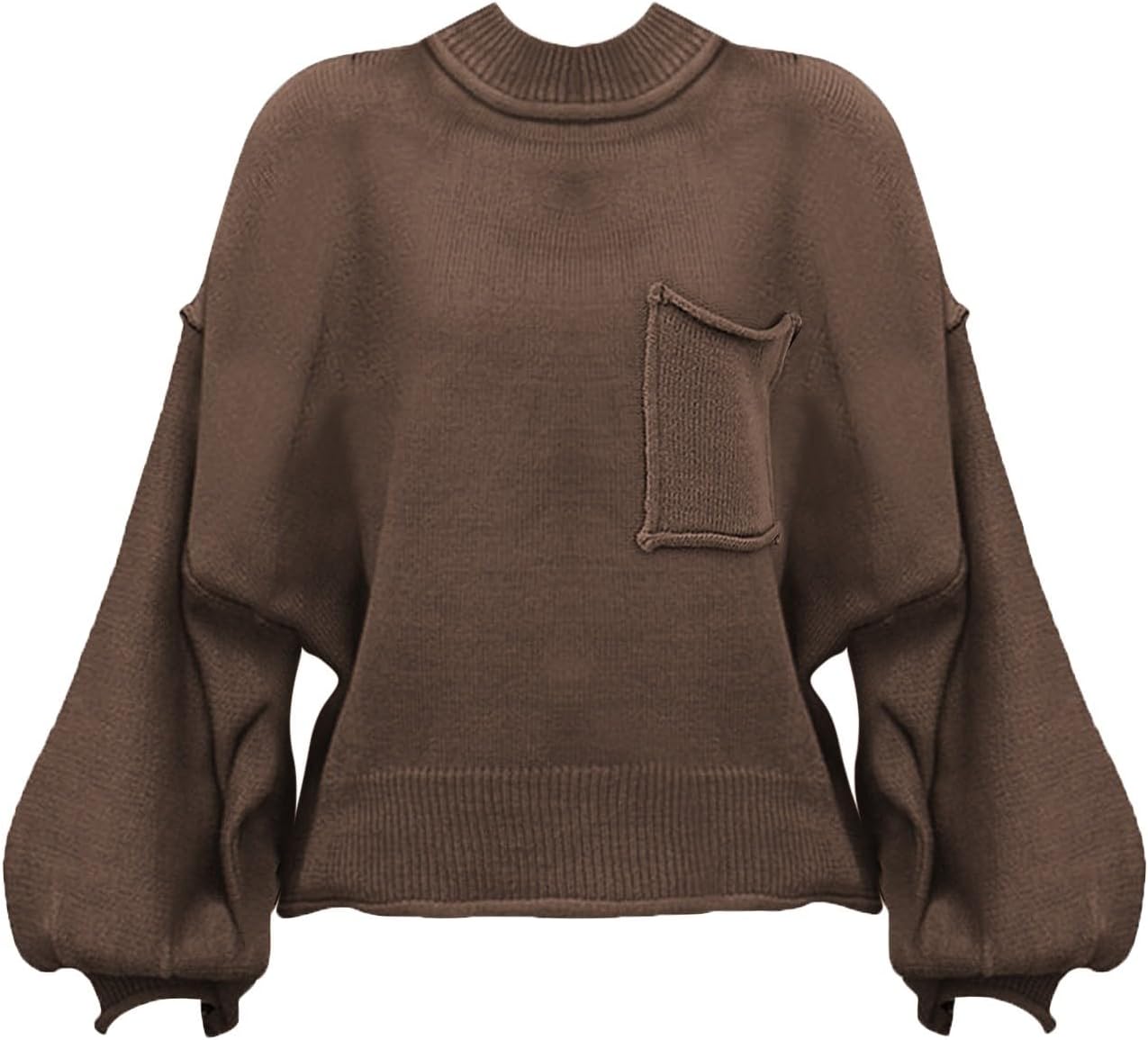 Heevina Sweater Women Crewneck Loose Fit Puffy Long Sleeve Knitted Sweaters for Women Winter Casual