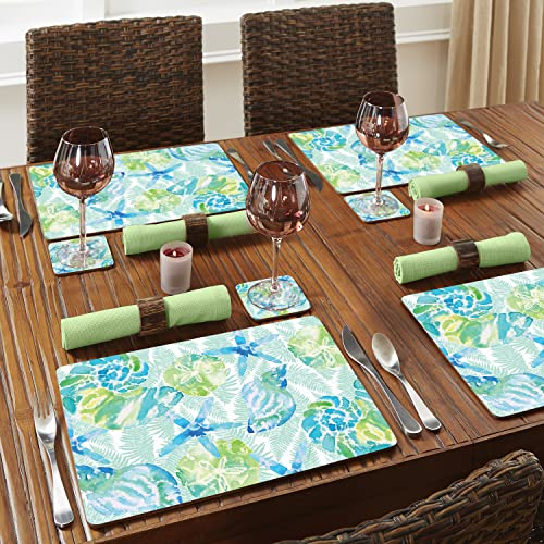 Cala Home Isla Mona Coastal Premium Decorative Hardboard Cork Back Tabletop Placemats 4 Pack Manufactured In The Usa Heat Tolerant And Easily Wipes Clean #TOP5