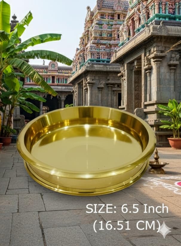 Image of Kerala Crafts Authentic 16.51 CM Pure Brass Metal Cooking Urli kadai Bowl | Traditional South India Home Temple Uruli Holy Rice Lunch Dinner Water Sacred Hindu Festival Decor (Diameter = 6.5 Inch)