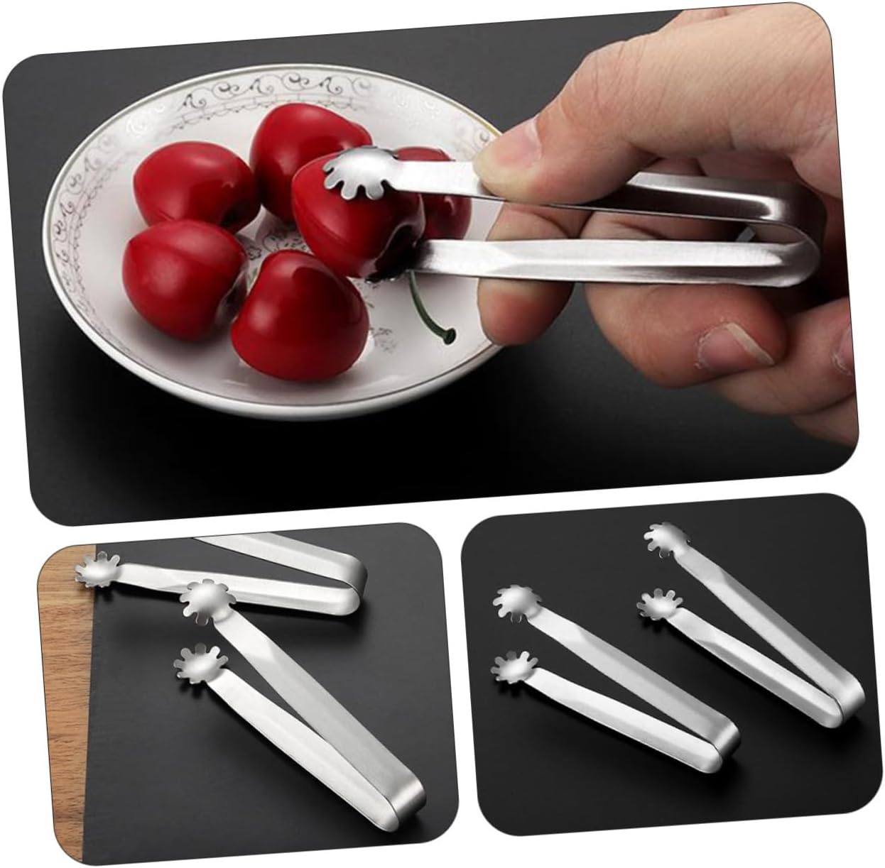 PRETYZOOM 4Pcs Stainless Steel Tongs Mini Ice Tongs Sugar Cube Clips for Cocktails Whiskey and Appetizers Mirror Polished Kitchen Utensils Silver
