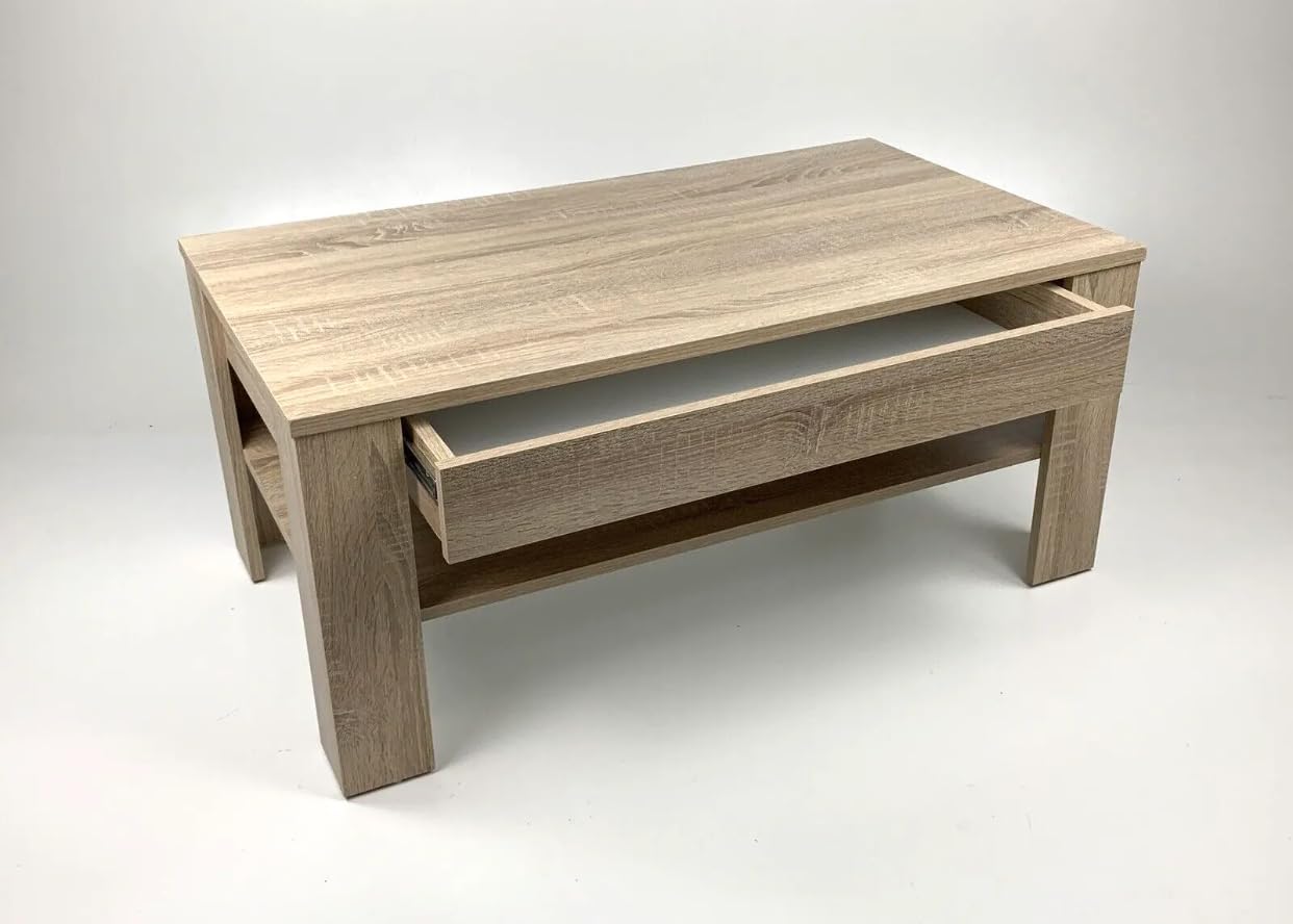 Unbekannt Couchtisch mit Schublade Wohnzimmertisch (EWA) Sonoma Eiche hell Sägerau 100 x 54x 43,5 cm