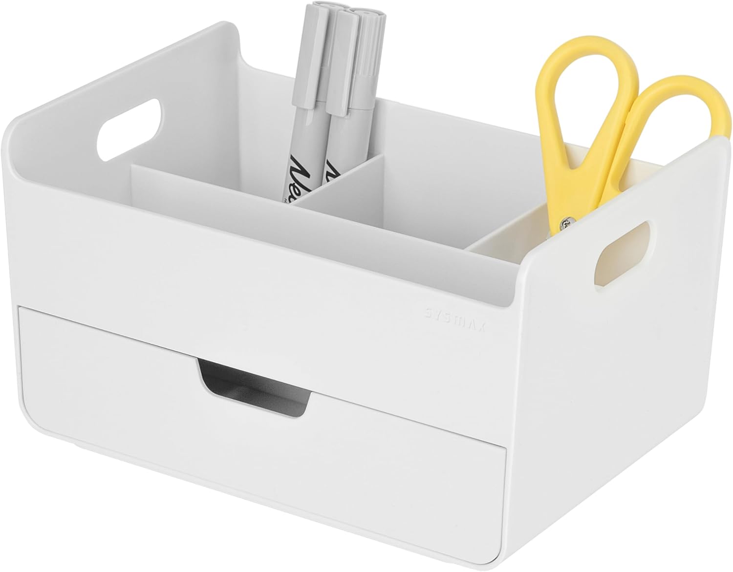 BLUE GINKGO Organizador de escritorio portátil, compacto, 3 compartimentos, almacenamiento de medio cajón, soporte para bolígrafos, organizador de