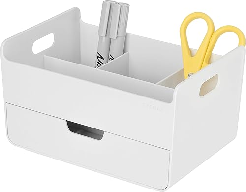 BLUE GINKGO Organizador de escritorio portátil, compacto, 3 compartimentos, almacenamiento de medio cajón, soporte para bolígrafos, organizador de