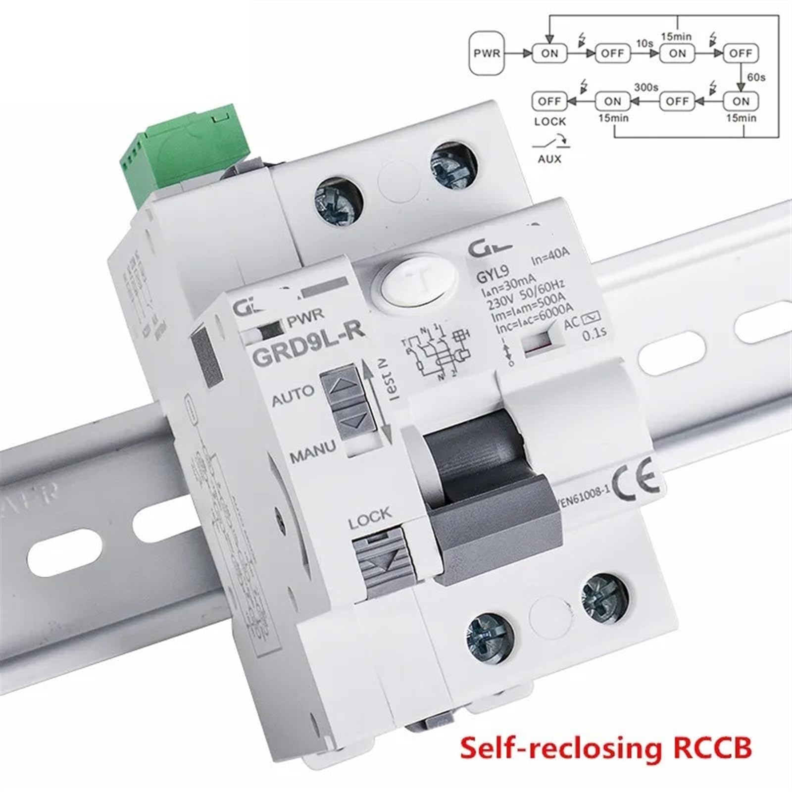 GRD9L 6KA FI-SCHUTZSCHALTER RCCB Automatische Wiedereinschaltvorrichtung Fernbedienung Leistungsschalter 2P 40A 30mA RCD 1St(RCCB-2P-63A-30mA)