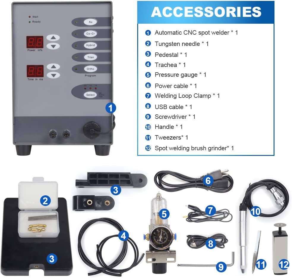 Permanent Jewelry Welder kit Pulse Tungsten arc spot Welding Machine Weldable Solid Gold, Aluminum, Titanium Welding and Orthodontics ​for Jewelry Restoration 50A-600A 110V (Spot Welding Machine)