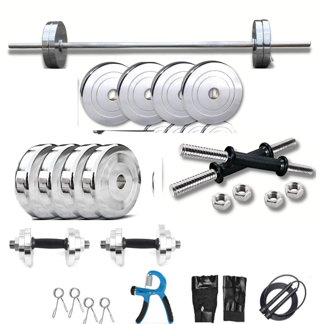 MUNDET WALA Home Gym Combo, Home Gym Set, Steel Weight Plates with Solid 14" Dumbbell Rod, 5Ft Plain Rod and Accessories (30KG Exercise Set (23mm)) (B0CVF6DH6Y) Amazon Price History, Amazon Price Tracker