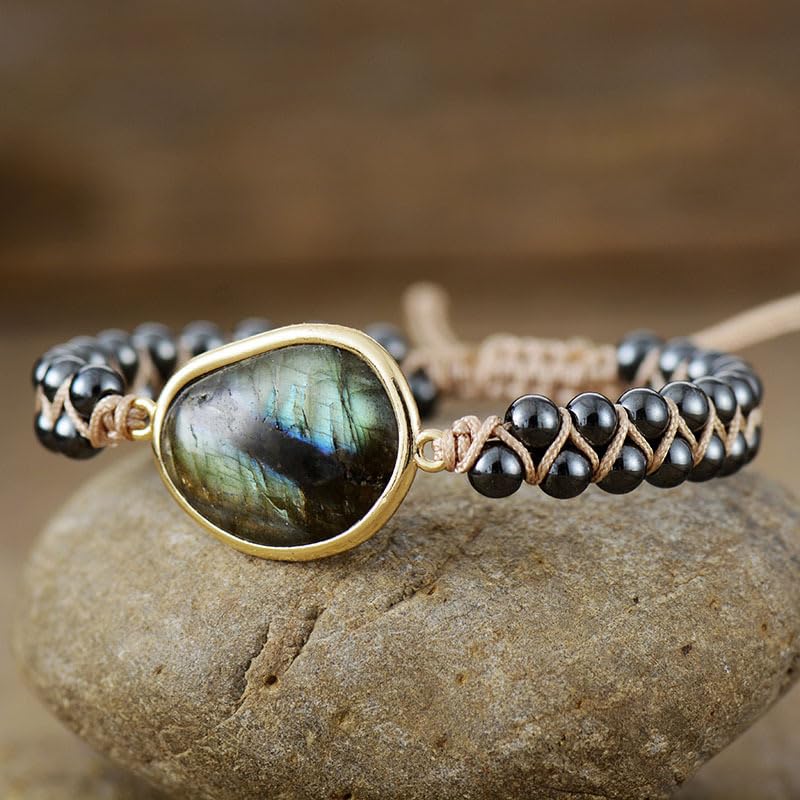 Image of Women Boho Wrap Bracelet,Handmade Natural Stone Crystal Emperor Beads Heart Bracelet, Fashion Bohemian Jewelry Gift for Women