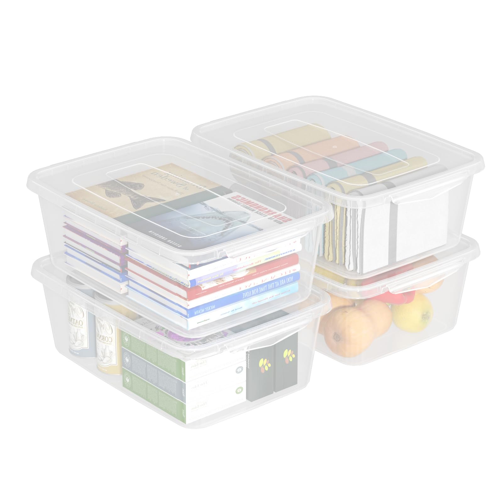 Quickquick 14 Quart Clear Plastic Storage Bin, Plastic Latching Containers with Lids, 4 Packs